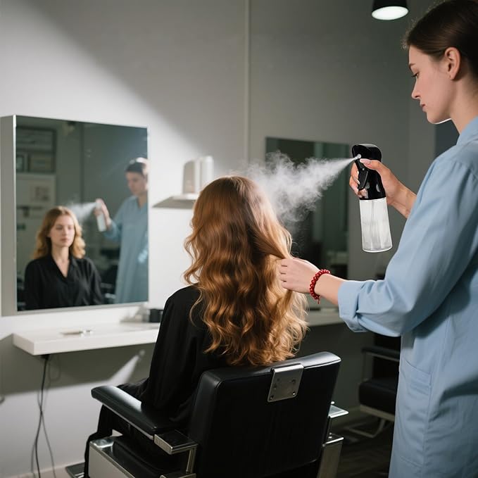 Spray Bottle for Hair Continuous Ultra Fine Mist (200ml) 360° Multi Spray Bottle for Plants, Cleaning, Skin Care Leakproof & Durable Black 1 Pack