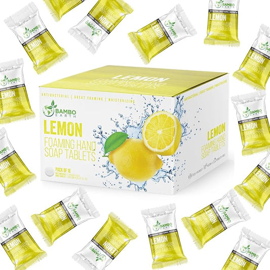 18 Pack Natural Foaming Hand Soap Tablets - Soft Moisturizing Handwash Tab Refills - 1 Tablet = 9 Oz Refillable Liquid Wash Foam Handsoap - Eco-Friendly Paper Softsoap Refill Tabs (Lemon)