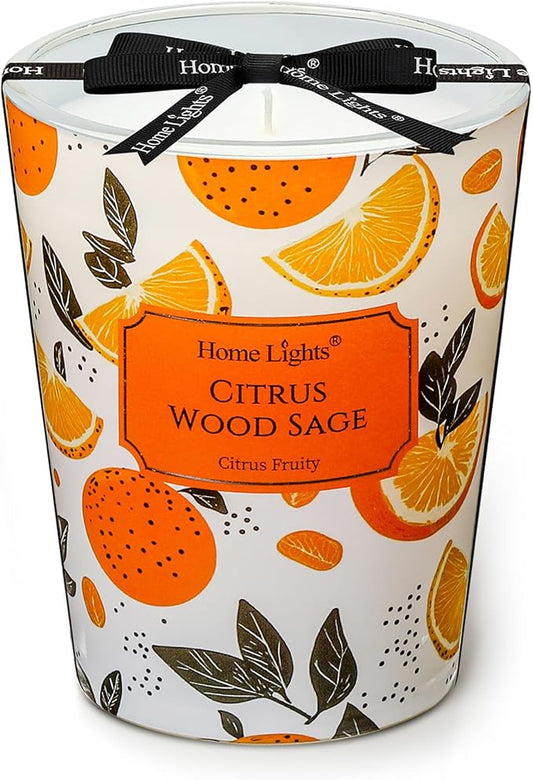HomeLights Citrus Wood Sage Scented Candles | 6.7oz Soy Candles Eclectic Mixed Styles Large Candle Jars | Ideal Candle Gifts for Events, Home Decor Stress, Relief & Relaxation