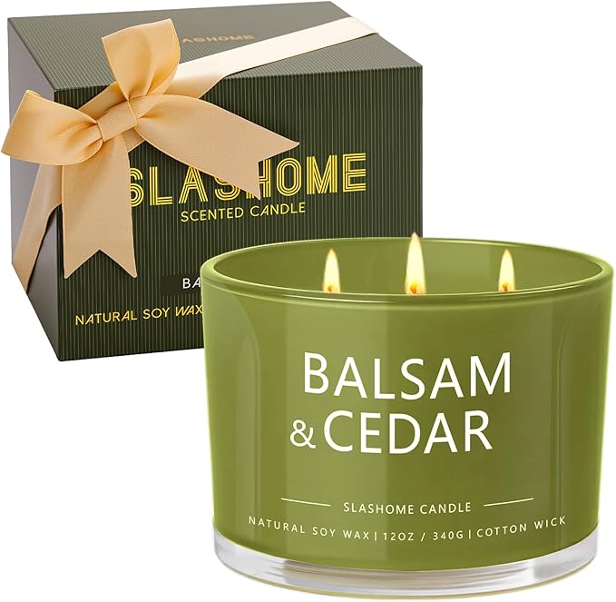 Balsam Cedar Candle, Large 3 Wick 12oz Soy Scented Candle, Luxury Christmas Birthday & Holiday Gift for Women & Men, Long Lasting 60+ Hour Clean Non-Toxic Burn, Elegant Winter Home Decor