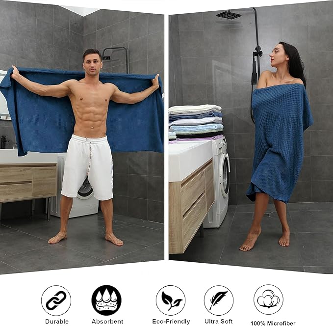 Extra Large Bath Towel Sheet Set 35x70 Inches, Oversized Bath Towels Set,Jumbo Large Microfiber - Quick Dry,Lightweight,Super Soft,Highly Absorbent Towel Set for Bathroom,Hotel,SPA,Pack of 4(Navy)