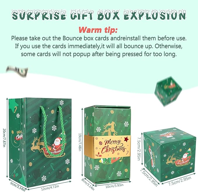 Surprise Gift Box Explosion for Money, Unique Folding Bouncing Red Envelope Gift Box with Confetti for Birthday Anniversary Valentine Proposal (12 Bounces)(Green)