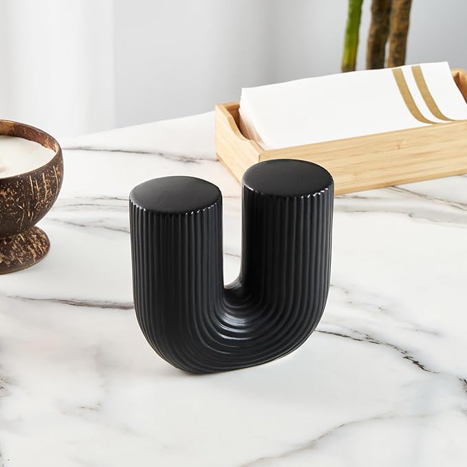 Restaurantware-Table Art Flower Vase, 1 Minimalist Vase - U-Shaped Style, for Fresh Or Artificial Flowers, Black Ceramic Vessel for Home Decor, in Kitchen, Home, Living Room, Office, and More
