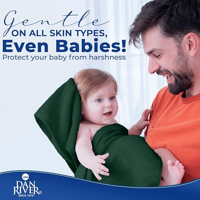 DAN RIVER 8 PC Luxury Bath Towels for Bathroom, 2 Bath, 2 Hand, and 4 Wash Cloths, 600 GSM 100% Ring Spun Cotton Towel Set, Highly Absorbent, Gym, Hotel, and Spa, Hunter Green