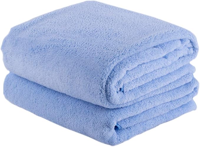 JML Luxury Hotel & SPA Bath Towels (2 Pack, 30"x60") - 350GSM High Density Fleece Towel Sets - Super Soft and Absorbent, Lint Free, Fade Resistant Oversized Bath Towel, Coral Fleece Blue
