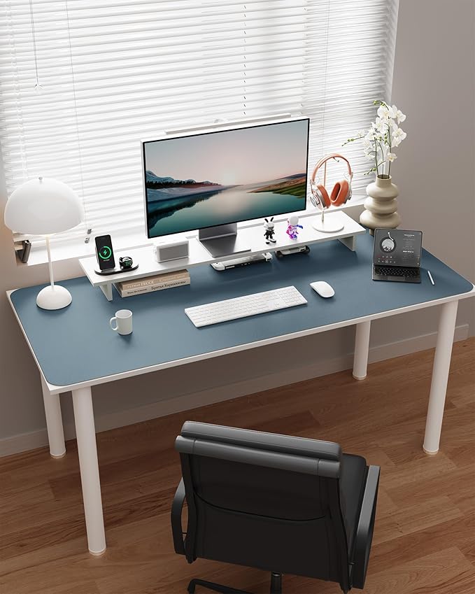 YSAGi Double-Sided Desk Pad, Leather Desk Mat, Eco Cork Desk Pad Protector, Large Mouse Pad for Desk, Waterproof Desk Blotter Pad, Desk Writing Pad for Office Work/Home(Cork+Blue Grey, 47.2" x 23.6")