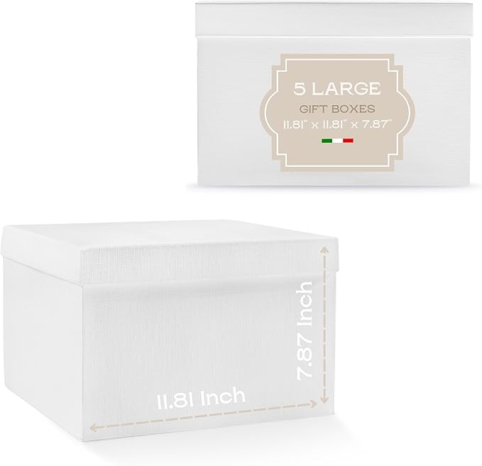Set of 5 Gift Boxes for Presents (11.81 x 11.81 x 7.87 inch) - Ideal for Large Presents, Clothes for Gifts and Wedding - White Silk