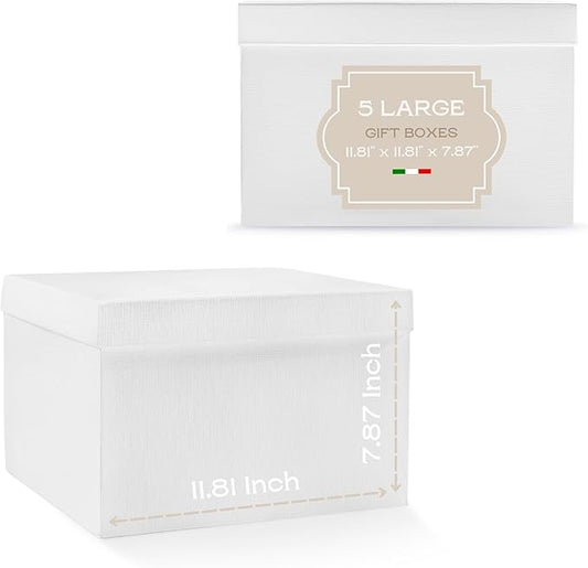 Set of 5 Gift Boxes for Presents (11.81 x 11.81 x 7.87 inch) - Ideal for Large Presents, Clothes for Gifts and Wedding - White Silk