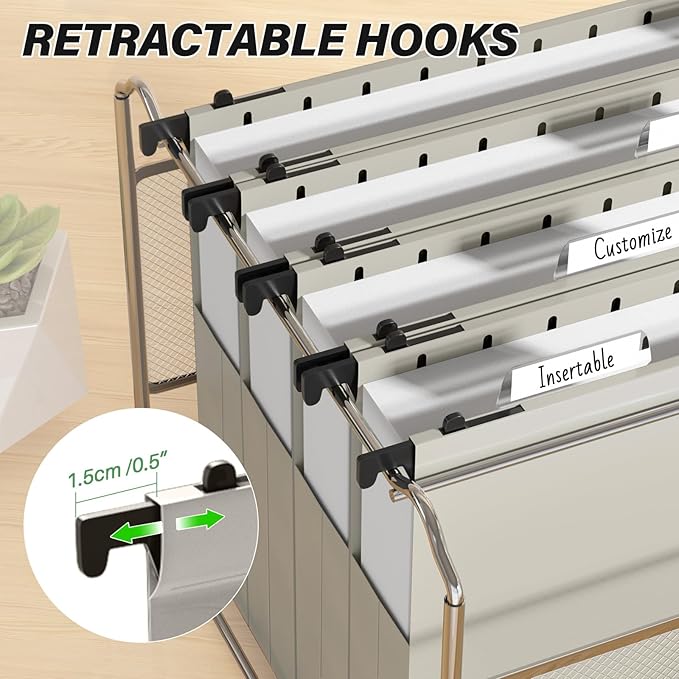 Ansook Hanging File Folders Letter Size,12 Pack Extra Capacity File Folders Hanging with Tabs,Heavy Duty 2" Expandable Hang Folder,Plastic Hanging File Organizer for Office Home,File Frame Box Folders