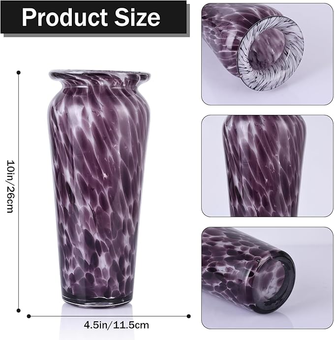 Blown Glass Purple vase, Purple Home Decorations, Modern Art Wide Mouth vase for Living Room Dining Table Coffee Table entryway TV Cabinet nightstand Centerpiece.