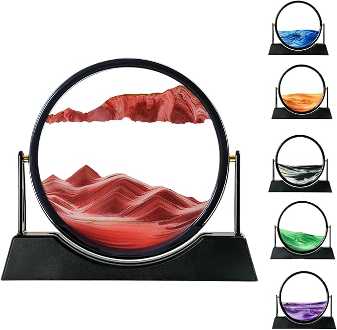 ZSDSZDZY Moving Sand Art Picture Liquid Motion, 3D Quicksand Décor, Deep Sea Sandscapes with Display Flowing Sand Frame for Relaxing, Desktop Office Home Decoration(Red)