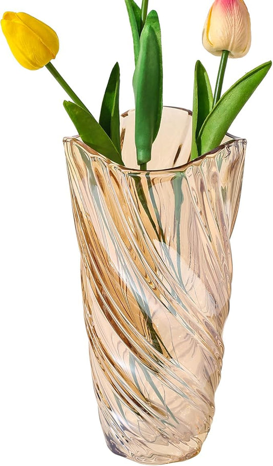 Glass Vase,Elegant Spiral Decorative Centerpiece for Home, Office,Wedding, Stylish Blown Glass Flower Vase