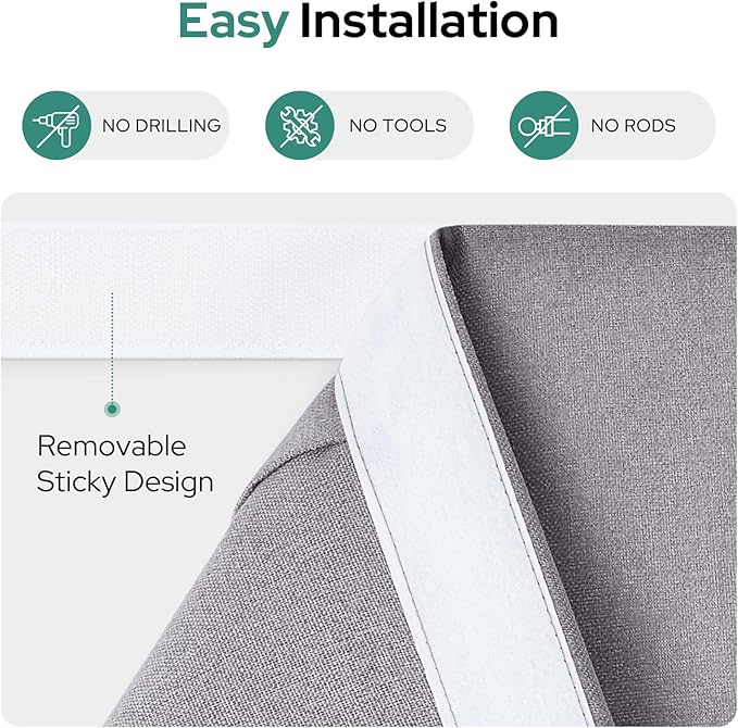 HOMEIDEAS 100% Light Gray Linen Blackout French Door Curtains, Privacy Door Window Curtains, 34 X 40 Inch Room Darkening Blinds, Thermal Insulated Shades for Bedroom, 1 Panel