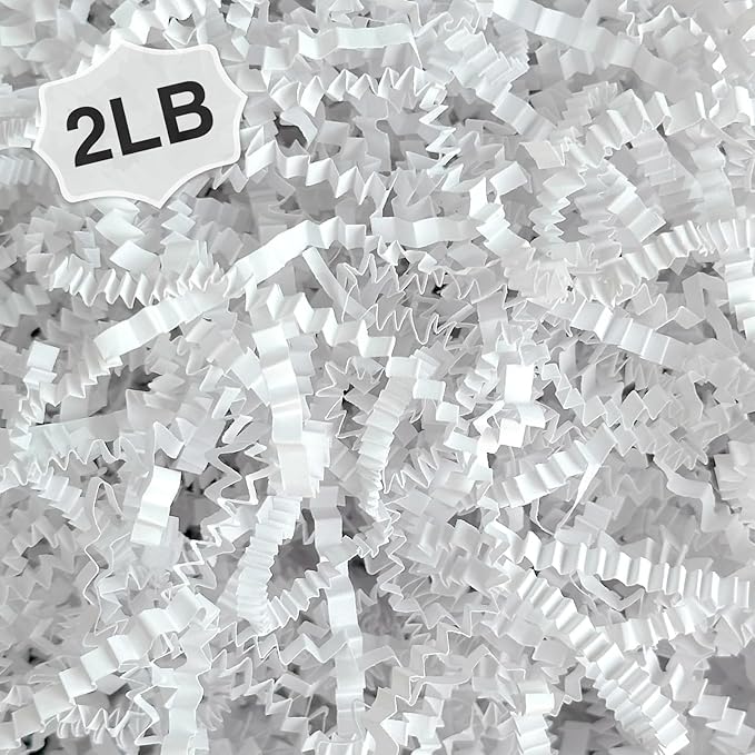 2LB Crinkle Cut Paper Shred Filler for Bag Gift Box Basket Confetti Paper Shreded Stuffing Decoration for Valentine's Day Holiday Party(White)