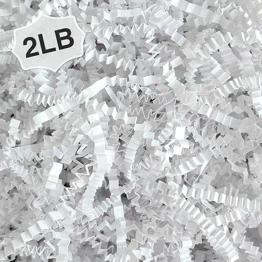 2LB Crinkle Cut Paper Shred Filler for Bag Gift Box Basket Confetti Paper Shreded Stuffing Decoration for Valentine's Day Holiday Party(White)
