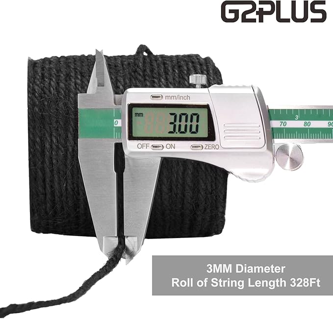 G2PLUS Natural Jute Twine, 3MM 328 Feet Thick Garden Twine String, Black Heavy Duty Hemp Rope String for Gift Wrapping, DIY Arts & Crafts, Climbing Plants, Home Decor