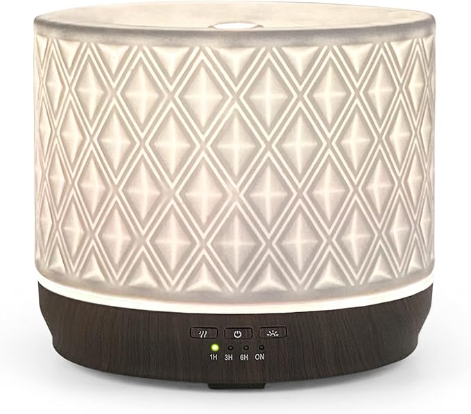 Earnest Living Essential Oil Diffusers for Essential Oils Large Room Diffuser White Ceramic Diffuser 500ml Aromatherapy Diffuser with 4 Timers 7 Night Lights and Auto Off Function for Home Gift