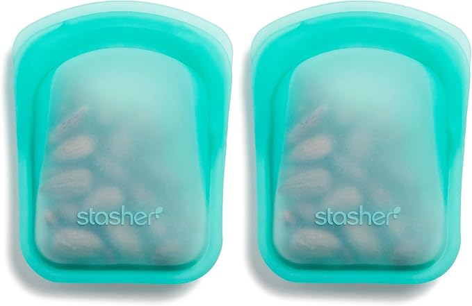 Stasher Silicone Reusable Food Storage Bag, 4 Oz | Aqua | Pack of 2 | BPA Free | Leak-free