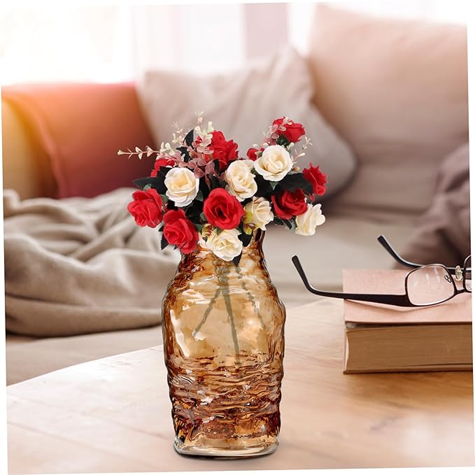 Generic Minimalist Glass Vase for Table Decor Amber Medium Mediterranean Style Bud Vase for Living and Dining Centerpieces Modern Home Ornament for Floral Arrangements and Housewarming