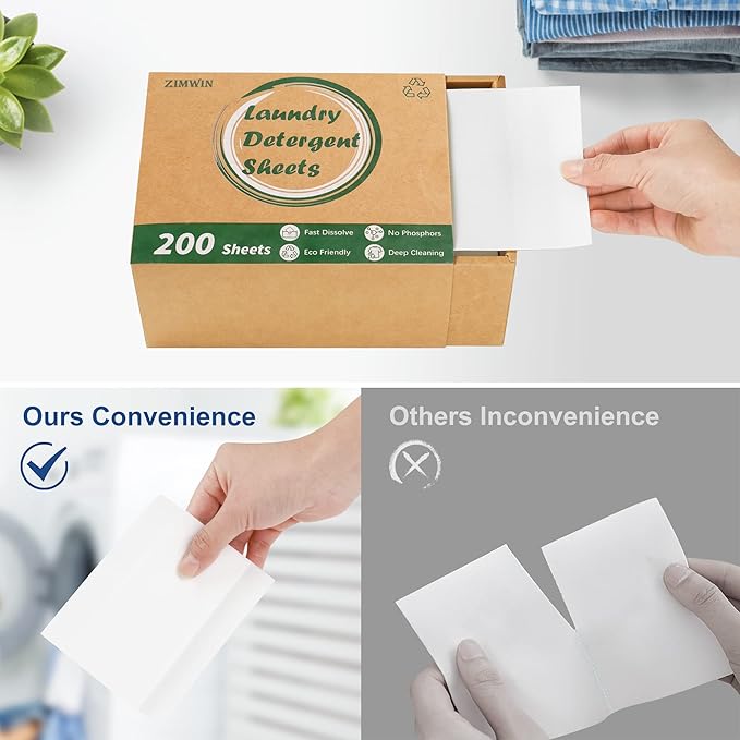 Laundry Detergent Sheets, 200 Count, Fragrance Free, Eco-Friendly, Plastic-Free, Hypoallergenic, Liquidless Washing Supplies for Dorm Travel Camping