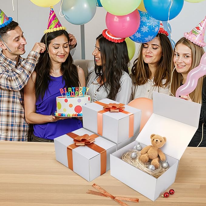 Ditwis 4 Pack 10x7x5 Inches Gift Boxes with Magnetic Closure Lids, White Magnetic Box for Wedding, Groomsmen Bridesmaid Proposal, Birthdays, Mother's Day