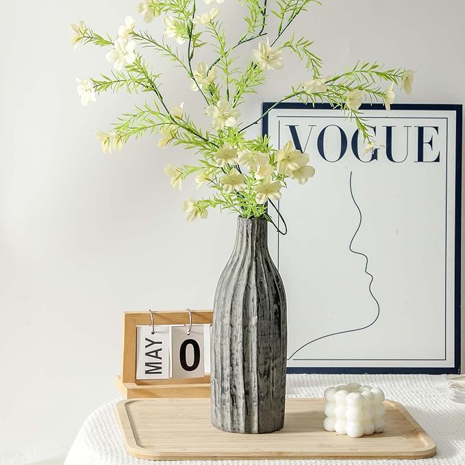 Natural Branch Design Ceramic Vase:Decorative Flower Vase for Modern Home Decor,Handmade Pottery Vase for Home Decor,Living Room,Kitchen,Office,Bedroom,CenterpieceTable Decorations-11 inch Grey Color