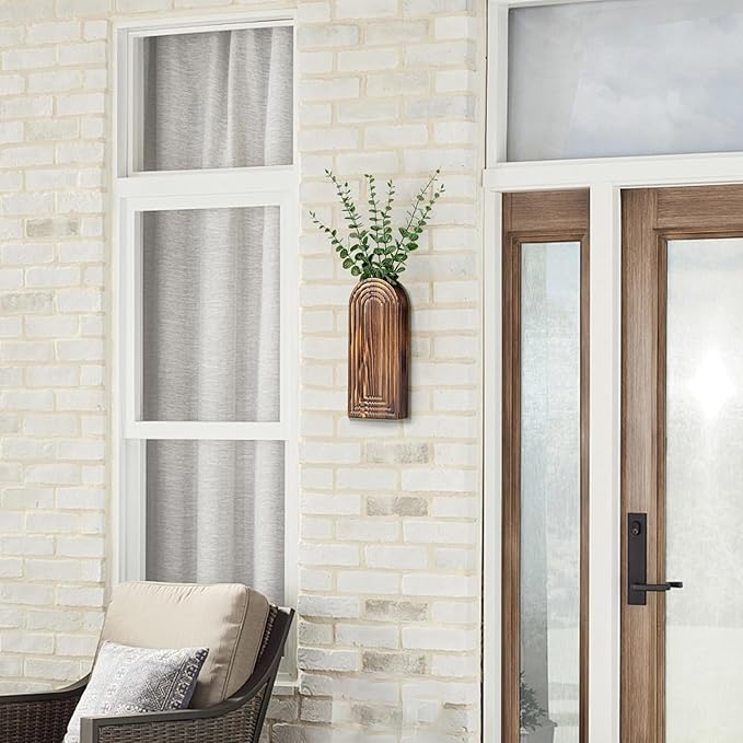 Wooden Wall Planter Vase Set of 2, Boho Hanging Planter for Indoor Plants & Flowers, Natural Wood Wall-Mounted Planters for Art Home Decor - Living Room, Bedroom, Bathroom, Patio (Brown)