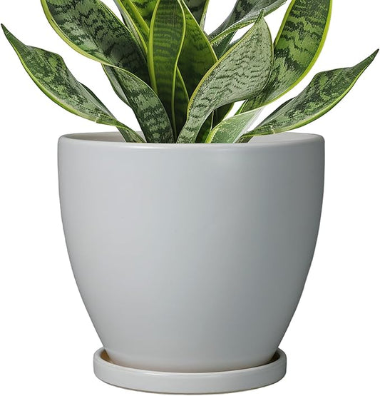 6.8 Inch Planter - Ceraimc Pots for Indoor Outdoor Plants Round Planters Modern Flower Pot with Drainage and Tray Home Garden Decor Gray