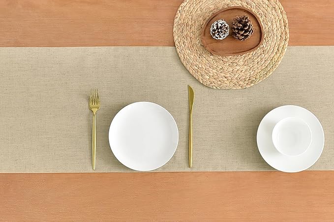 Wracra Linen Style Table Runner, Rustic Farmhouse Vintage Natural Table Runners 36 Inches Long, Handcrafted Table Runner for Fall, Winter - Everyday Use and Machine Washable