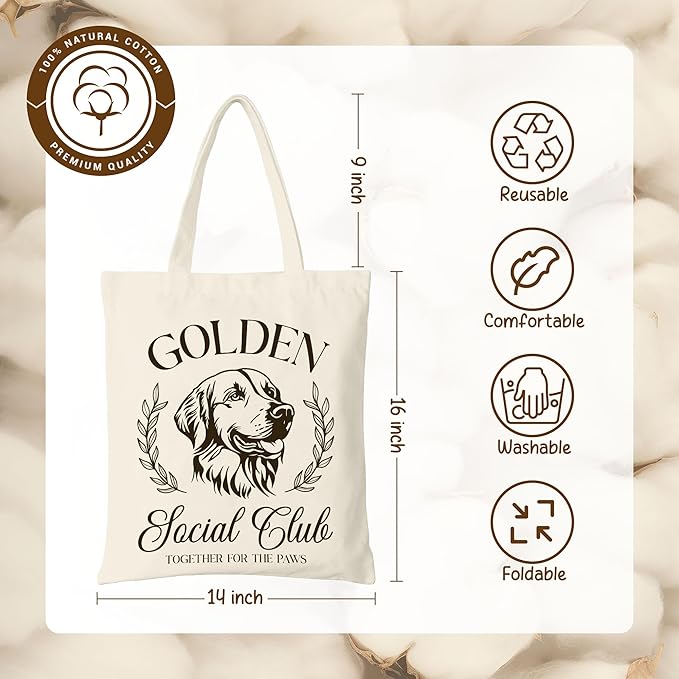 Dog Social Club Canvas Tote Bag, Travel & Daily Use, 16x14 Inch