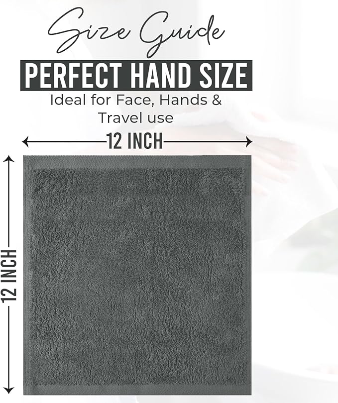 DAN RIVER 100% Cotton Wash Cloths 24 Pack [12x12] Soft & Absorbent face wash Cloth, Gym, Hotels & Spa Perfect for Everyday Use Fingertip Towels, Gray