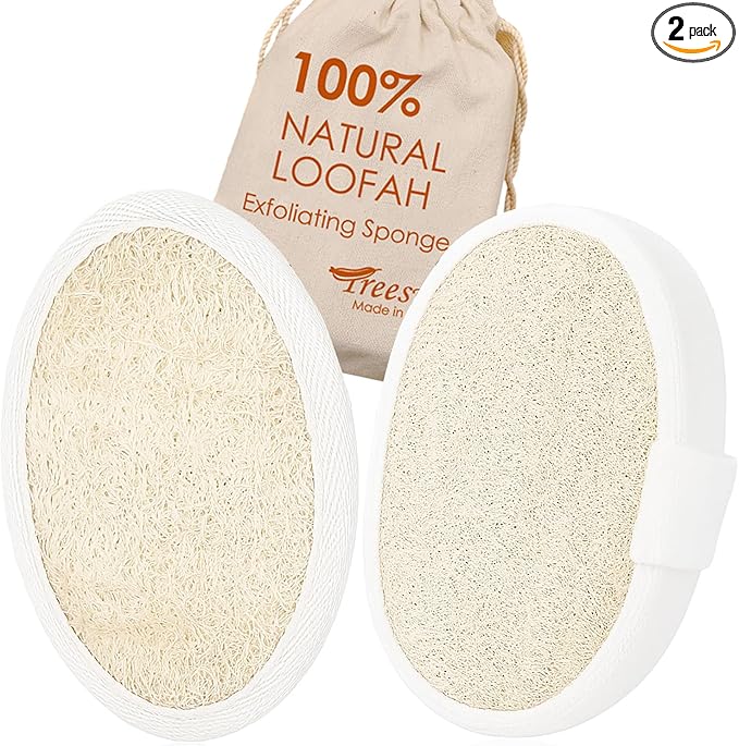 Natural Loofah Sponge, 2 Pack Exfoliating Body Scrubber for Shower, Organic Biodegradable Bath Luffa with Thin/Thick Textures, Eco-Friendly Body Exfoliator for Men & Women, Hanging Rope