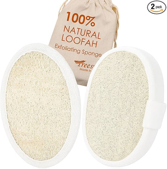 Natural Loofah Sponge, 2 Pack Exfoliating Body Scrubber for Shower, Organic Biodegradable Bath Luffa with Thin/Thick Textures, Eco-Friendly Body Exfoliator for Men & Women, Hanging Rope