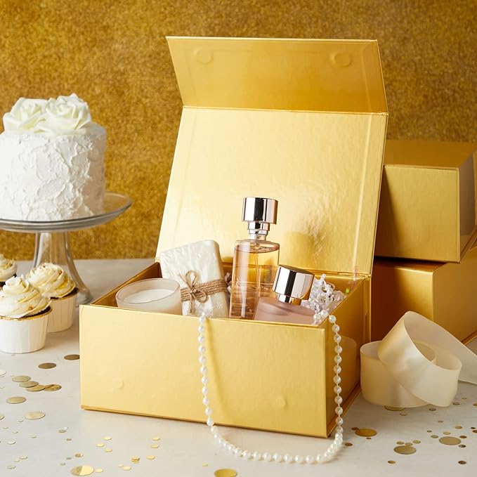 Stockroom Plus Magnetic Gold Gift Boxes with Lids - 9.5 x 7 x 4 In, Jewelry Gift Box 6 Pack, Gold - Magnetic Closure & Cardboard Construction