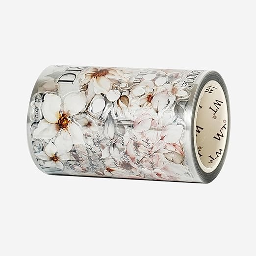 WT Pre-Cut Rosé Scripts Wide PET Tape, Single Roll, Original Designs, Blush Floral & Handwritten Script, Clear Decorative Tape for Junk Journal, Scrapbook, Bujo, Planner, DIY Crafts