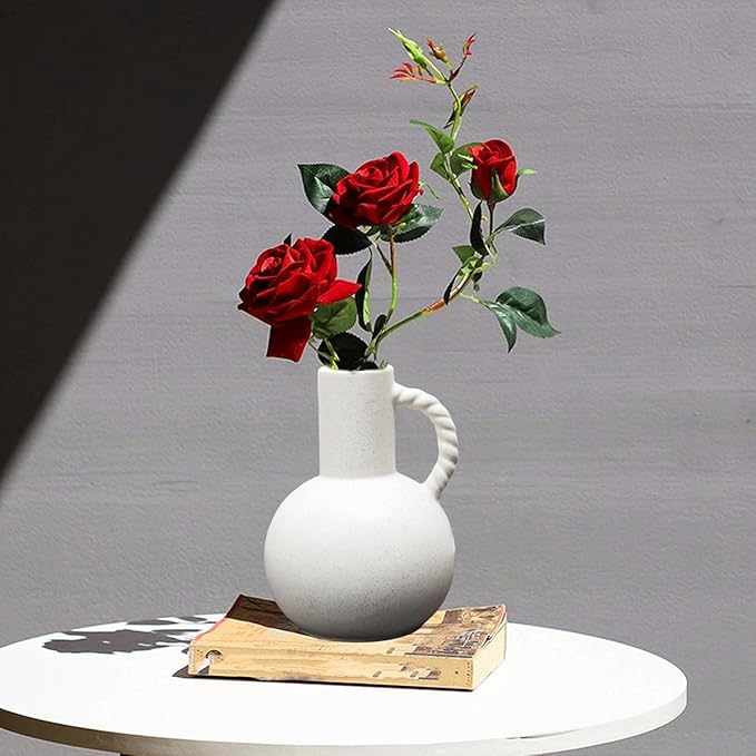 Ceramic Vase with Handles, Minimalist Modern Home Decor, Small Pampas Grass Vases for Table, Shelf Bookshelf, Mantel, Entryway Decorative Flower Vase Centerpieces for Dining Table