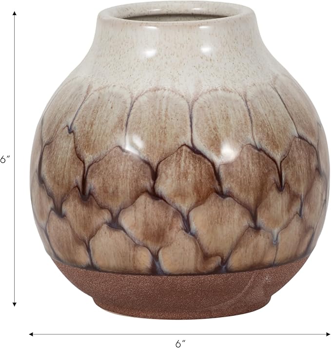 Ceramic Vase for Living Room Decor – Perfect for Modern Room and Home Decor – Stylish Flower Vase for Bedroom, House, Office, and Table Accent – Elegant Bookshelf Accessory – 6", Brown