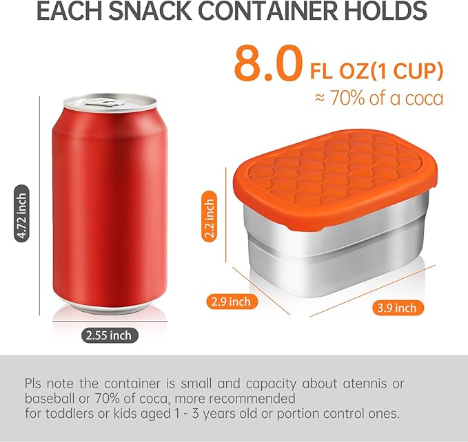 3 Pcs 8oz Stainless Steel Kids Lunch Box, Small Snack Containers with Lids, Reusable Leak Proof Lunchbox, Salad Dressing Container to Go, Mini Bento Box for Daycare School