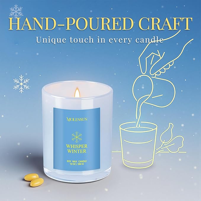 Whisper Winter Candle, 10oz Soy Scented Candle for Home, Christmas Birthday & Holiday Gifts for Women & Men, Long Lasting 50+ Hour Clean Non-Toxic Burn, Elegant Winter & Christmas Festive Home Decor