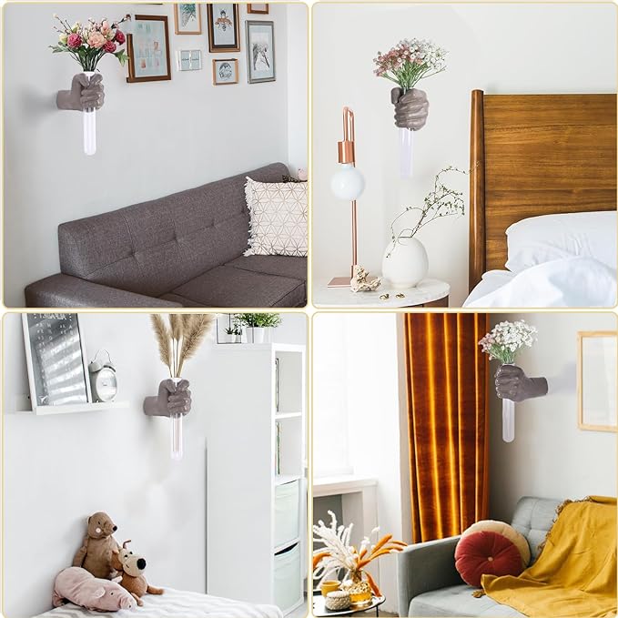 Wall Sculptures, Hand Vases Home Decor, Wall Mount Art Sculpture, Unique Wall Art Statue, Funky Flower Vase Decorations, Modern Eclectic Hanging Decor,Glass Test Tube Vase (Beige)