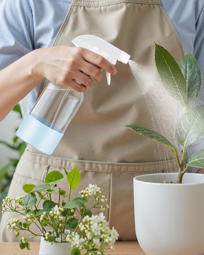 4 Pack Glass Spray Bottles 8 oz, Empty Refillable Containers with Silicone Sleeve Protection, Glass Spray Bottles for Cleaning Solutions, Hair and Plants with Adjustable Nozzles Blue&Grey