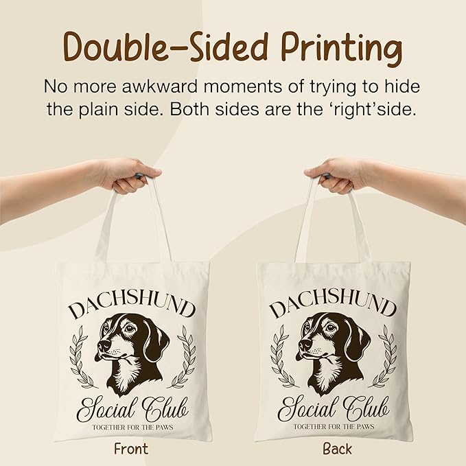 Dog Social Club Canvas Tote Bag, Travel & Daily Use, 16x14 Inch