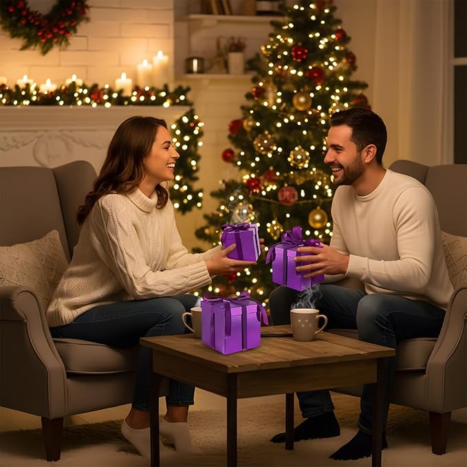 Cholemy 5 Pcs Square Nesting Boxes Decorative Gift Boxes with Lid and Ribbon Assorted Sizes Wrap for Wedding, Thanksgiving, Christmas, Anniversary, Birthday, Bridal Party(Purple)