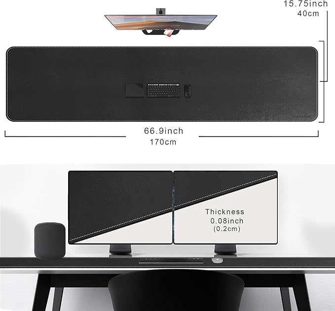 CENNBIE Leather Desk Mat Large, 66.9" x 16" Desk Pad Blotter Protector, Extended Non-Slip Mouse Pad, Waterproof PU Leather Large Mouse pad for Desk Office and Home (Black)