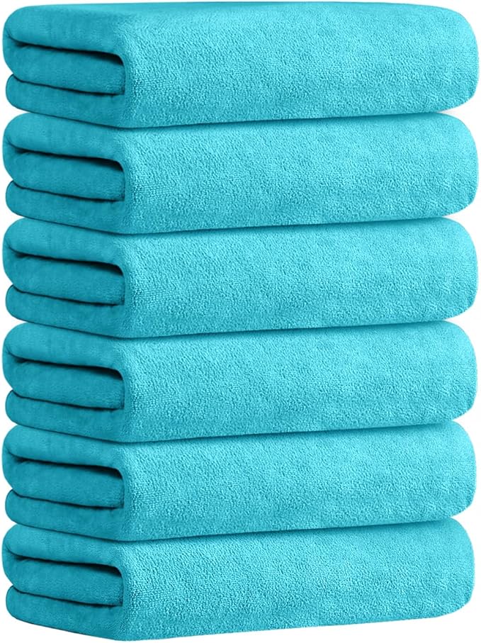 JML Bath Towel, Microfiber Bath Towels Set 6 Pack (30" x 60") - Large Size, Extra Absorbent, Quick Drying, Multipurpose Use as Bath Fitness Towel, Sports Towels, Yoga Towel, Aquamarine