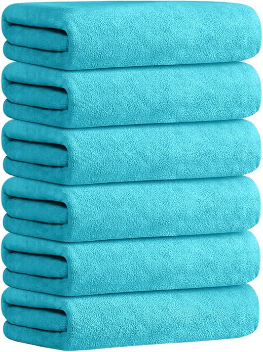 JML Bath Towel, Microfiber Bath Towels Set 6 Pack (30" x 60") - Large Size, Extra Absorbent, Quick Drying, Multipurpose Use as Bath Fitness Towel, Sports Towels, Yoga Towel, Aquamarine