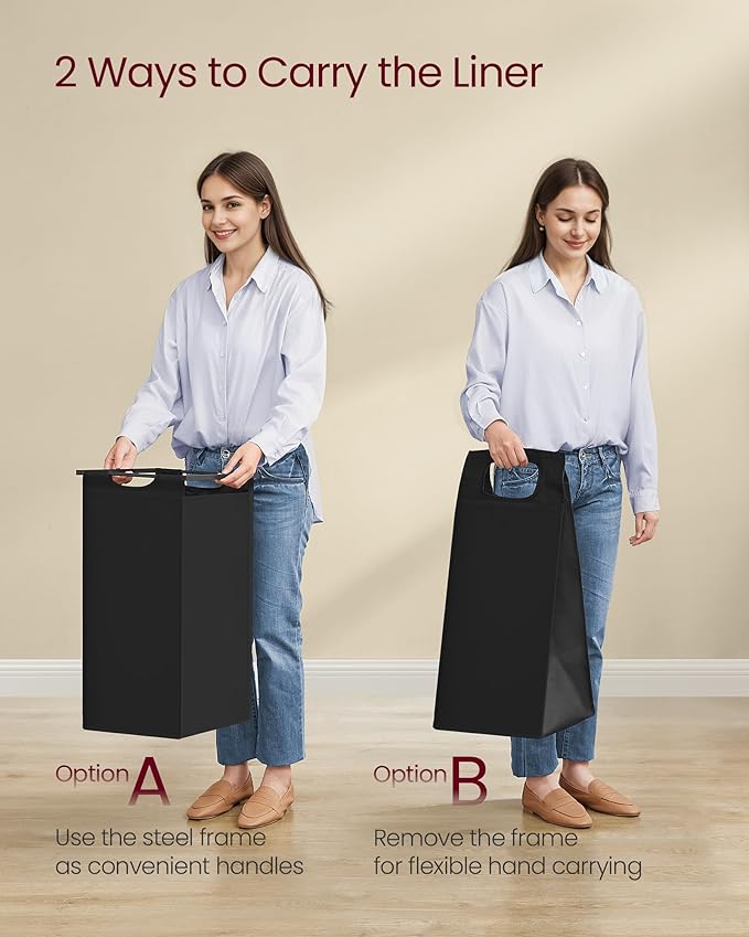 VASAGLE Laundry Hamper, Laundry Basket, Laundry Sorter with 2 Pull-Out and Removable Bags, Shelf, Metal Frame, 2 x 12.1 Gallons (46 L), 28.8 x 13 x 28.4 Inches, Bicolor and Rustic Brown UBLH201X01