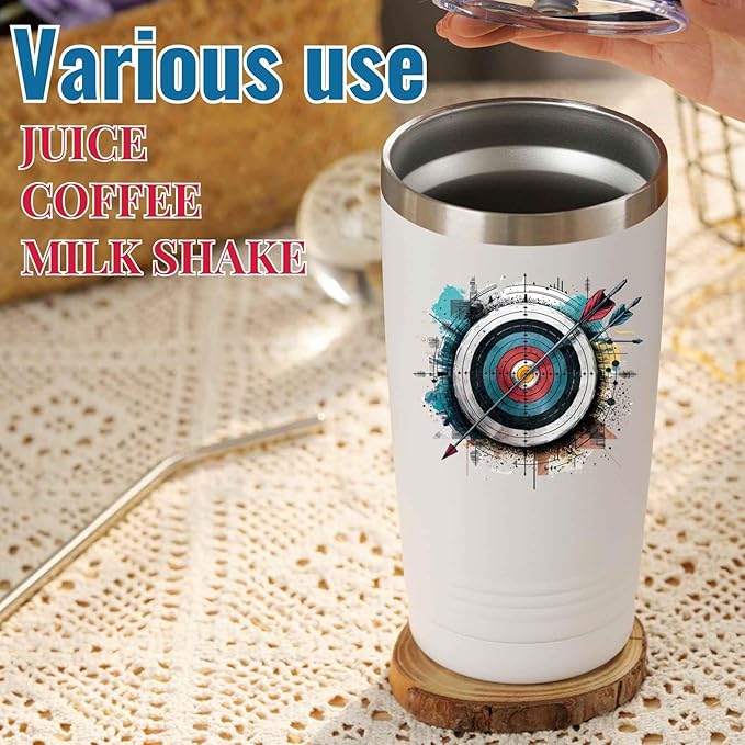 Onebttl Archery Gifts with Archery Target for Archery Lovers, 20oz Stainless Steel Travel Mug, Perfect for Women & Girls & Birthday & Christmas, White