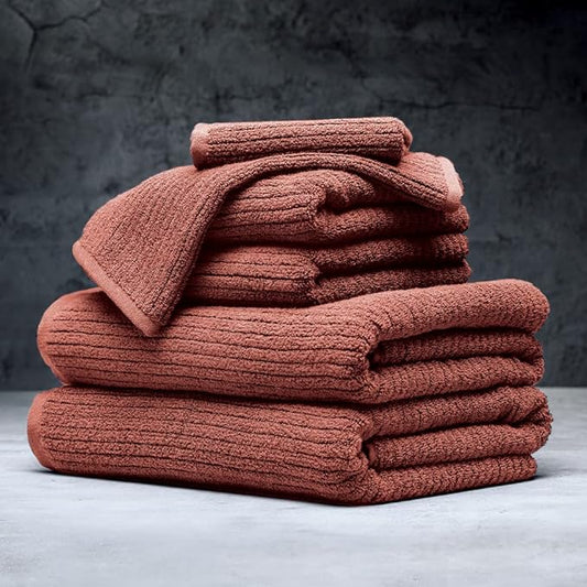 LUXOME Luxury Performance 6-Piece Bath Towel Set | Dual-Loop Design | Ultra Soft | Highly Absorbent | Quick Drying | Clay