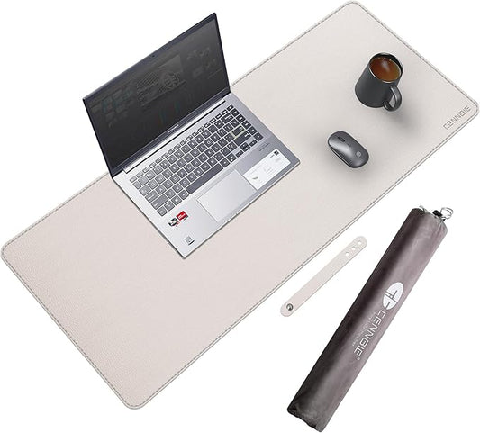 CENNBIE 35.5" x 16" Leather Desk Mat, Non-Slip Waterproof Extra Wide Desk Pad Protector,Computer Mouse Pad for Office Home (Cream)